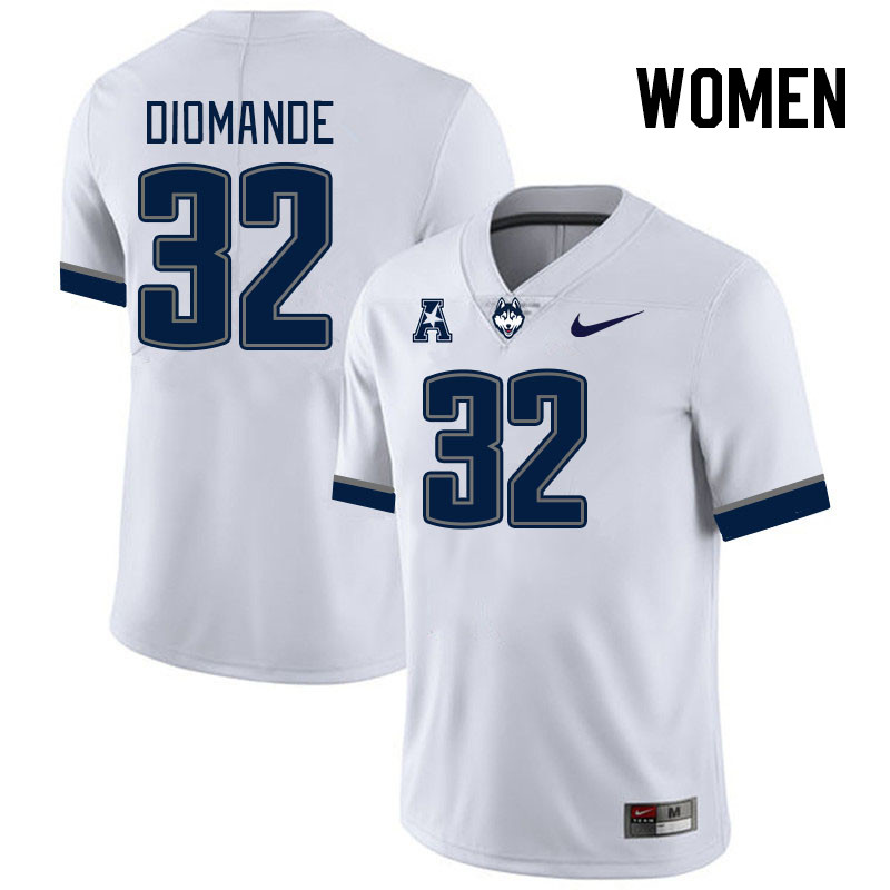 Women #32 Oumar Diomande Uconn Huskies College Football Jerseys Stitched-White